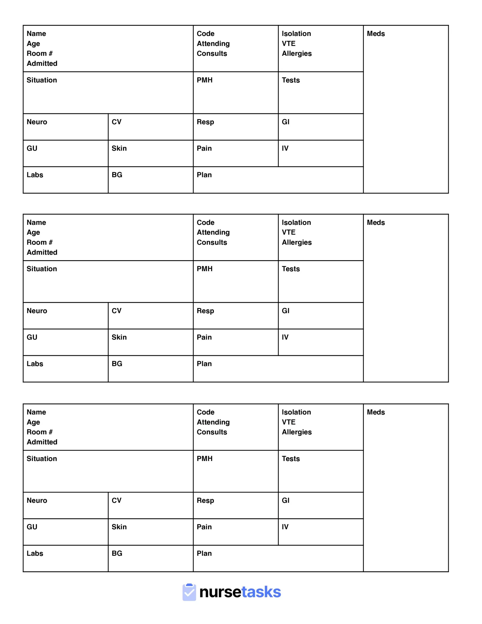 nursing unit assignment sheet