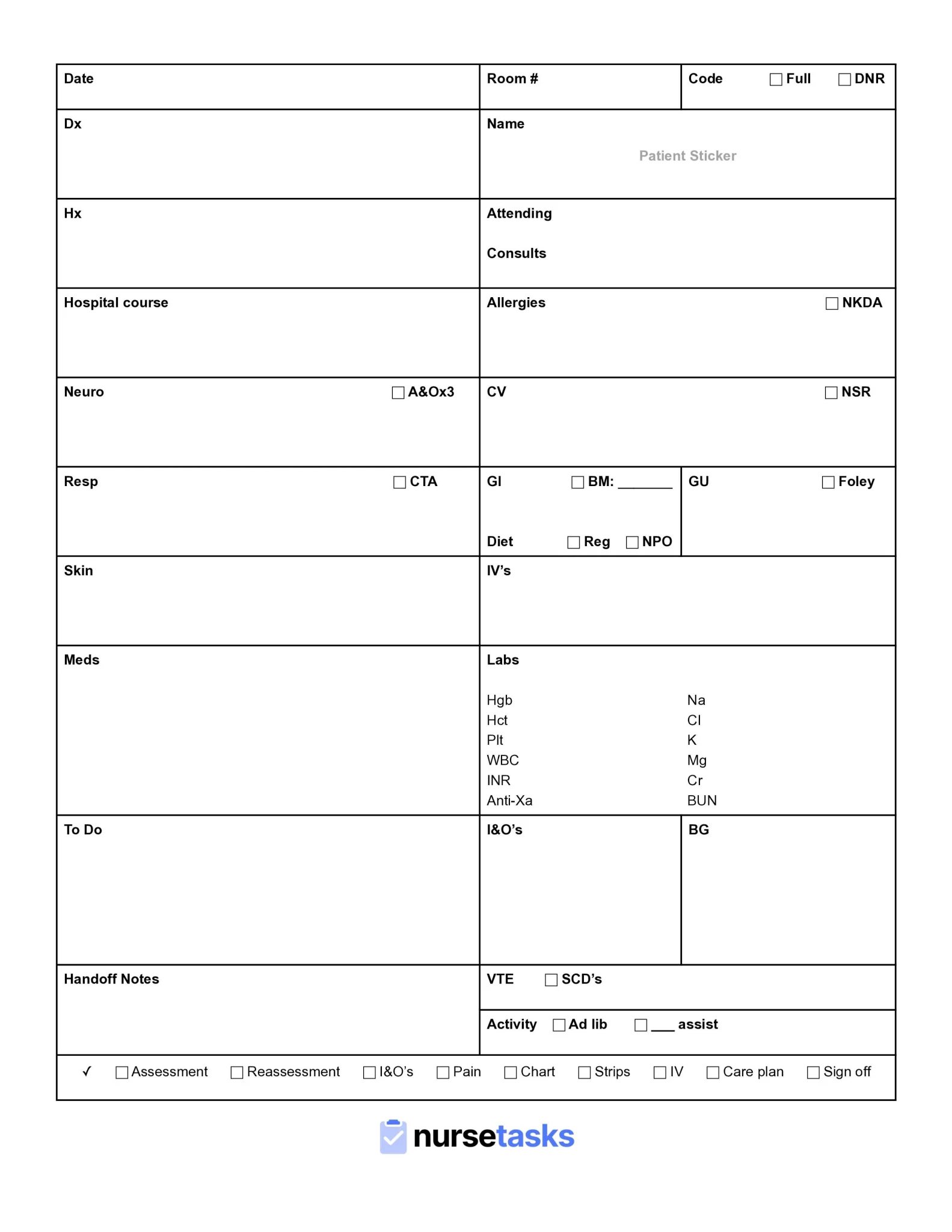assignment sheet for nurses