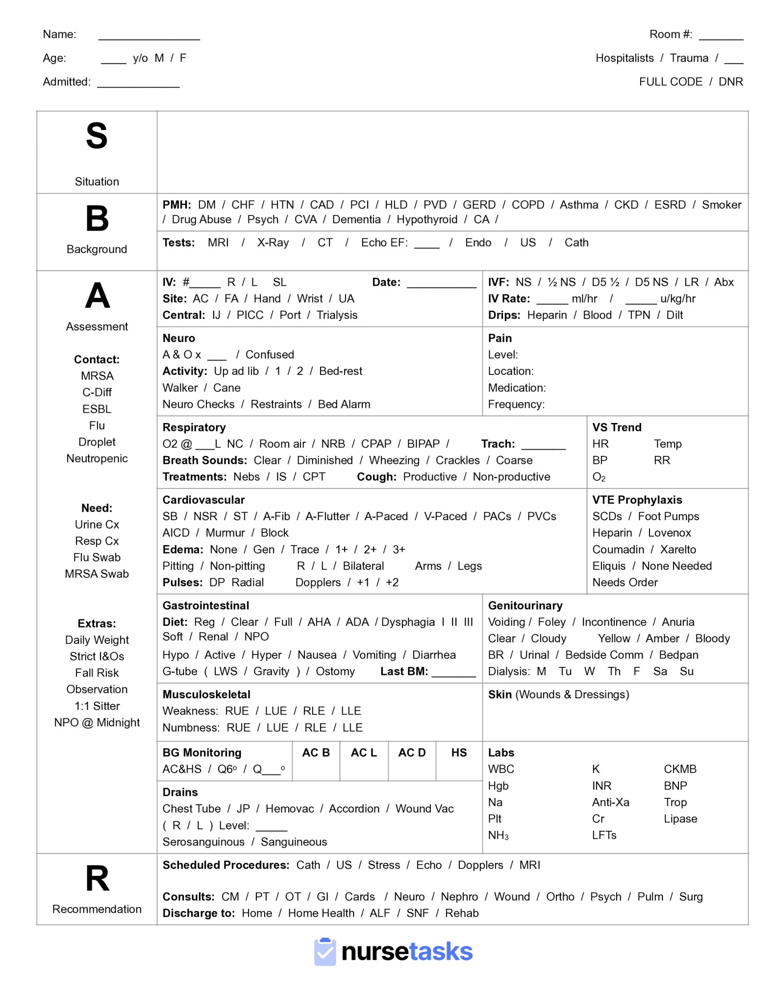 nursing unit assignment sheet
