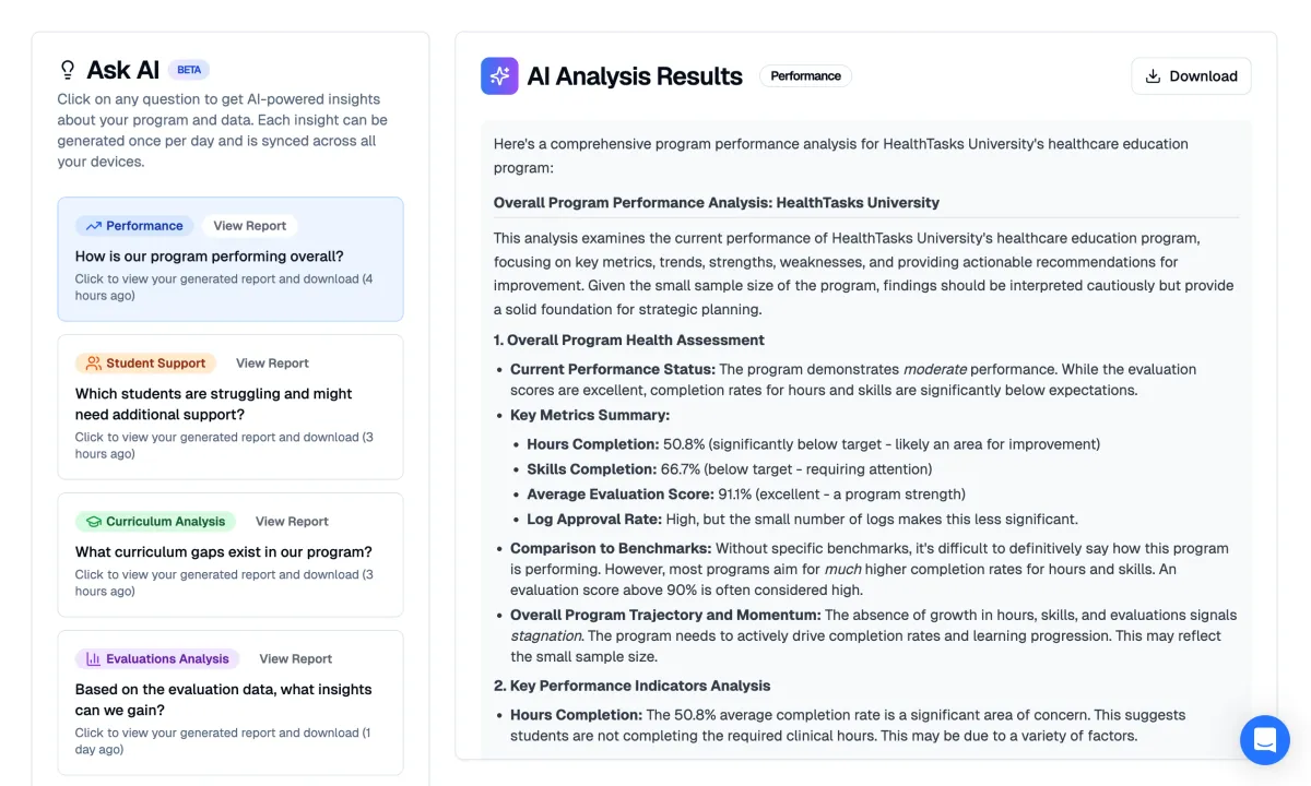 HealthTasks AI Insights, Systematic Plan for Evaluation (SPE), & Accreditation for Nursing Programs