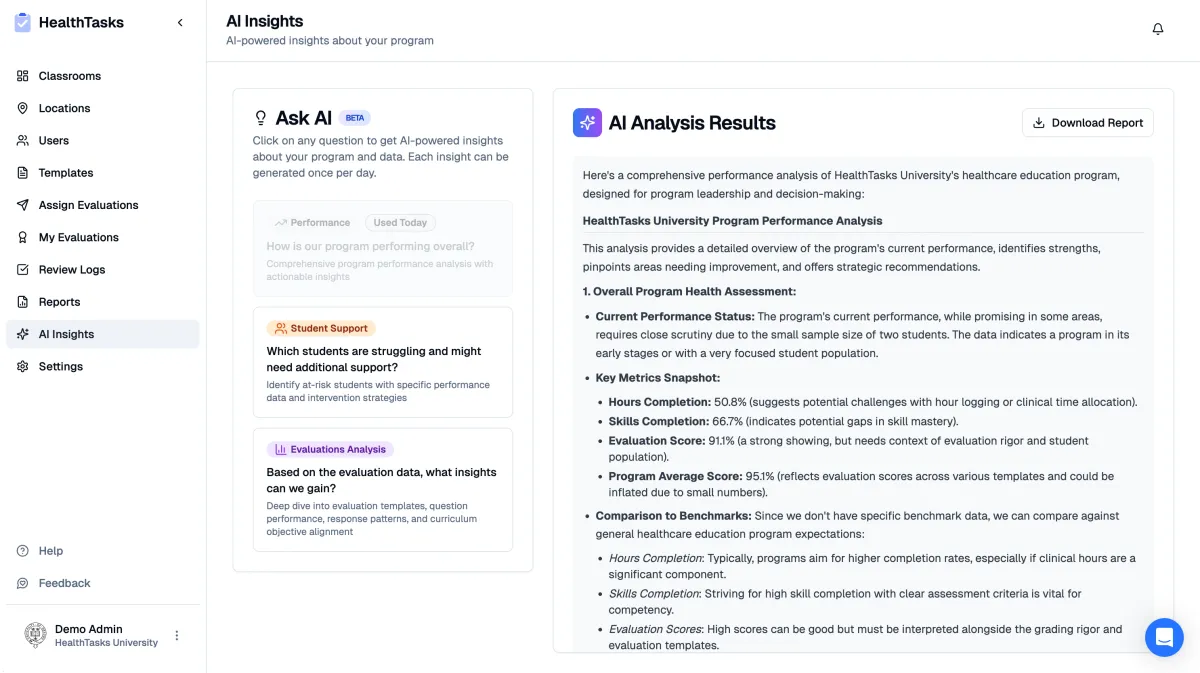 HealthTasks AI Insights, Systematic Plan for Evaluation (SPE), & Accreditation for Nursing Programs