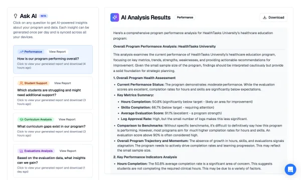 HealthTasks AI Insights, Systematic Plan for Evaluation (SPE), & Accreditation for Nursing Programs